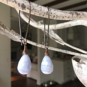 Periwinkle Blue Lace Faceted Agate Earrings